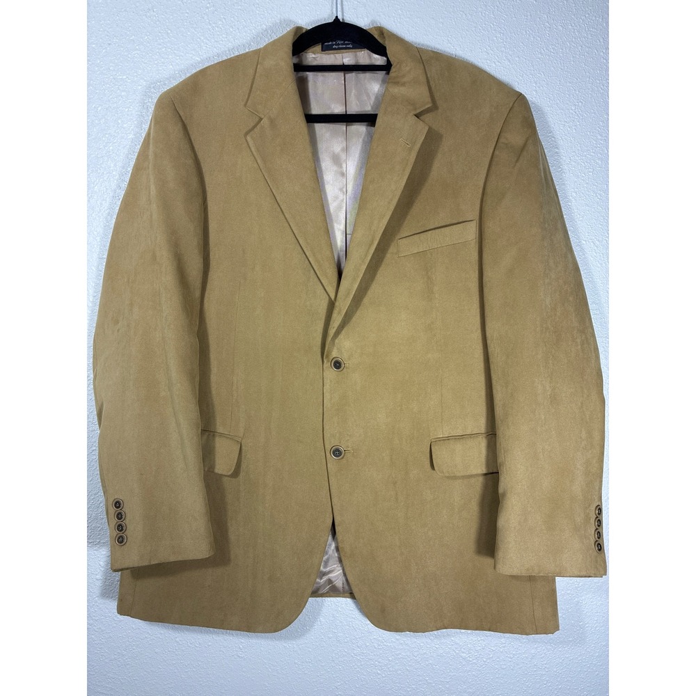 Mens Tan Faux Suede Two Button Blazer Sport Coat Jacket 46R Brown